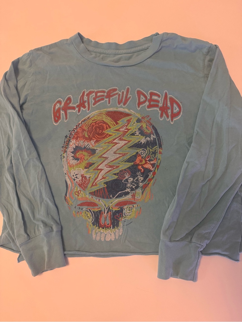 Grateful Dead Long Sleeve Tee - Teal Graphic, Not Quite Crop